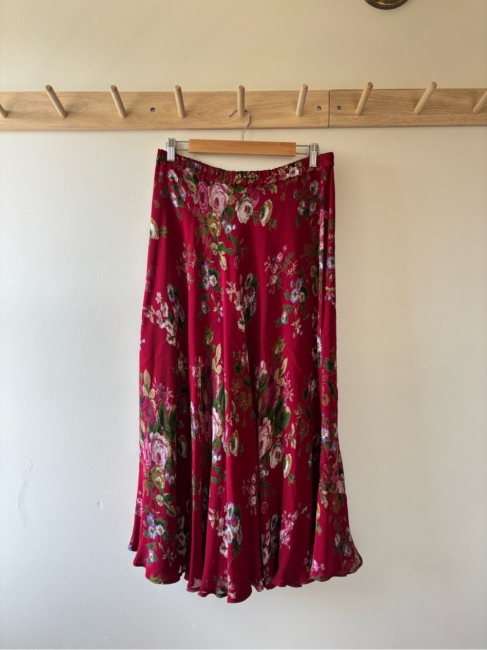 April Cornell Crimson Reversible Floral Maxi Skirt